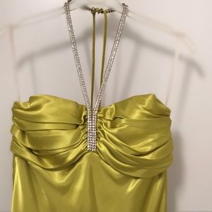 EUC Olive Green Halter Satin Dress